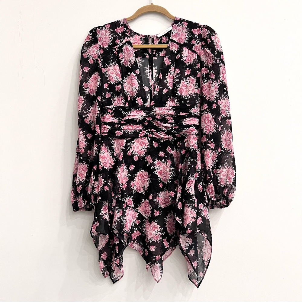 LOVESHACKFANCY silk dress black/pink floral Raven print